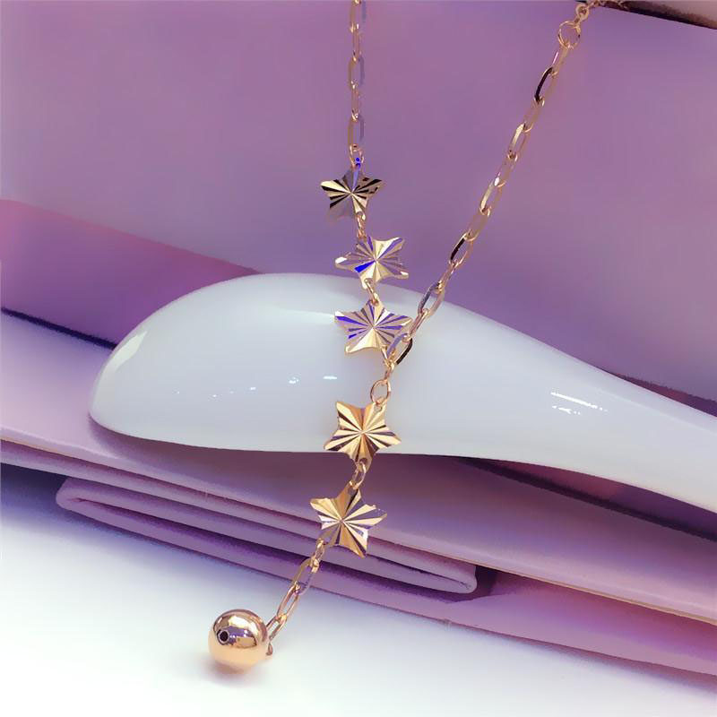 俄罗斯585紫金小清新车花五角星项链精美女款小众设计套链潮流ins