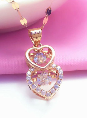 俄罗斯585紫金锆石灵动吊坠玫瑰金韩版简约精美彩金项链ins高级感