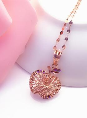 俄罗斯585紫金拉丝苹果吊坠时尚甜美精致镀14K女项链经典气质礼物