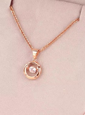 俄罗斯585紫金锆石跳动圆形吊坠镀18K玫瑰金饰品女简约百搭轻奢风