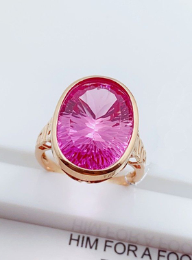 俄罗斯镀玫瑰金宝石戒指奢华大气椭圆戒指女款个性精致