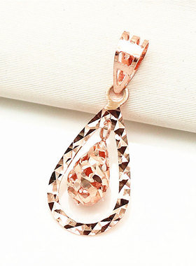 俄罗斯585紫金经典灵动水滴吊坠镀14K玫瑰金精致气质锁骨链高级感