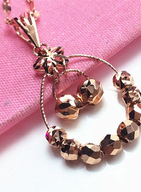 俄罗斯585紫金镀14k玫瑰金双层花瓣镭射珠珠吊坠洋气百搭个性项链