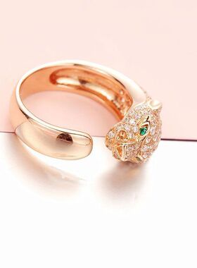 俄罗斯豹子戒指时尚欧美镀玫瑰金个性豪华女士精美礼物