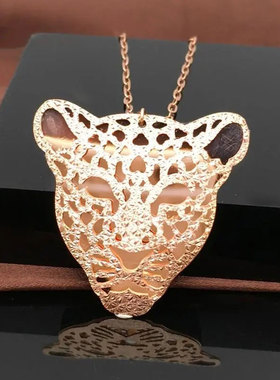 俄罗斯585紫金大豹头吊坠女精致简约奢华时尚镀18K彩金百搭锁骨链