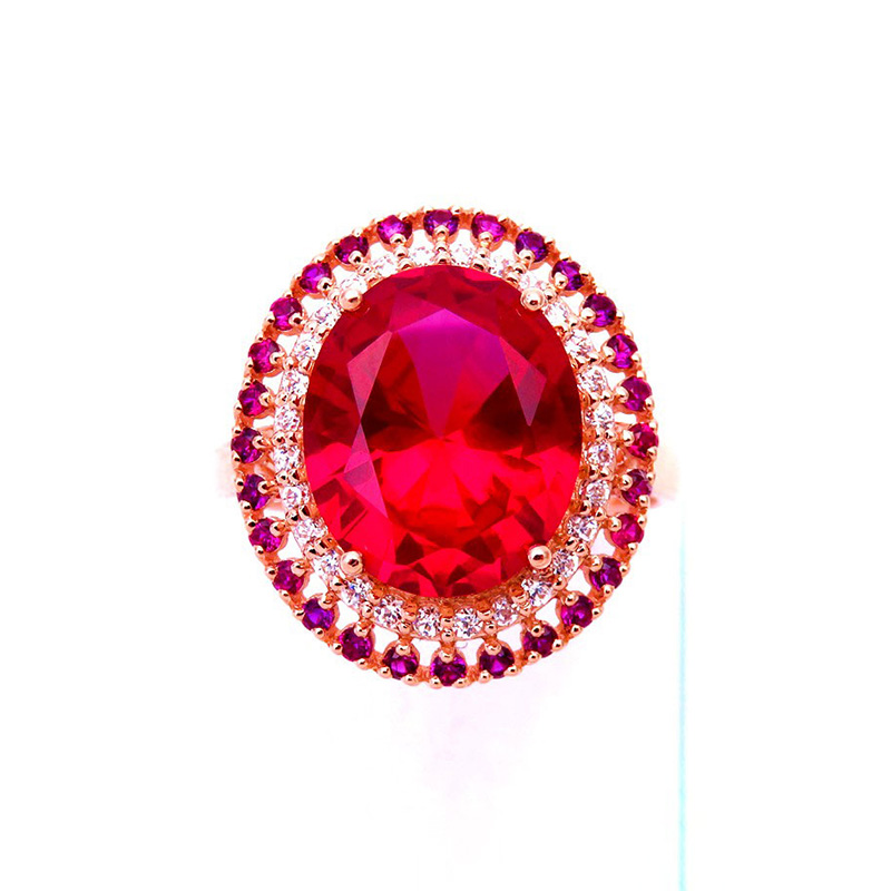 俄罗斯585紫金镀14K玫瑰金女士气质奢华镶嵌红宝石戒指高级感时尚