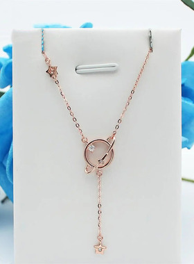 俄罗斯585紫金快乐星球项链气质镀14K玫瑰金饰品时尚潮流女士礼物