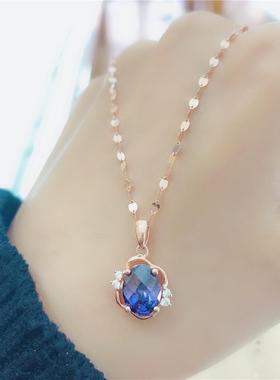 俄罗斯585紫金镶嵌蓝宝石花朵吊坠个性洋气镀14K彩金饰品女款礼物