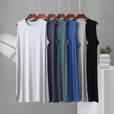 男士睡裙睡袍浴袍薄款冰丝睡衣莫代尔晨袍无袖长袍大码夏季家居服