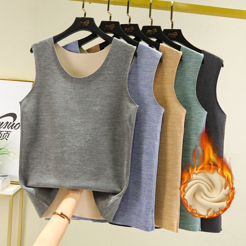 无痕德绒保暖背心男士秋冬大码加绒加厚内穿贴身坎肩马甲无袖t恤