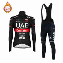 UAE车队版冬季加厚抓绒骑行服男保暖长袖套装自行车服防寒背带裤
