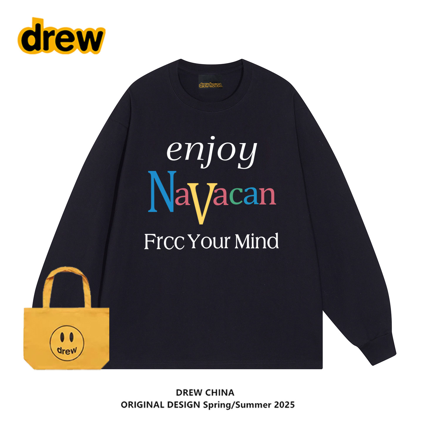 drew潮牌美式彩色字母长袖打底衫