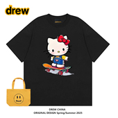 宽松 T恤男女夏季 方圆同款 drew潮牌hellokitty滑板猫印花短袖