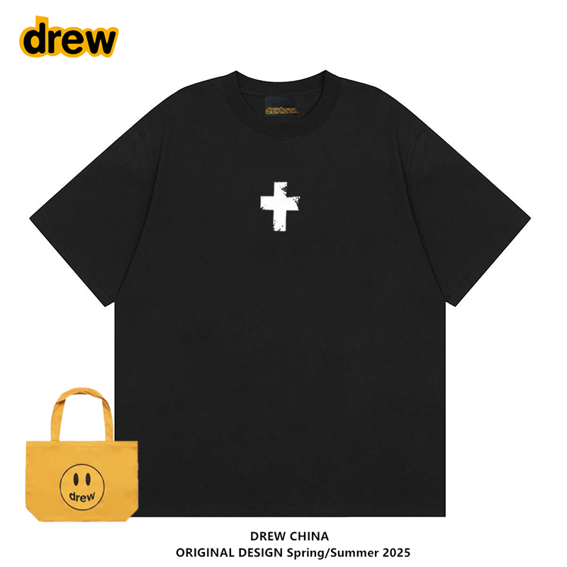 Drew朴成训明星同款十字架印花短袖T恤男女情侣宽松休闲百搭潮牌