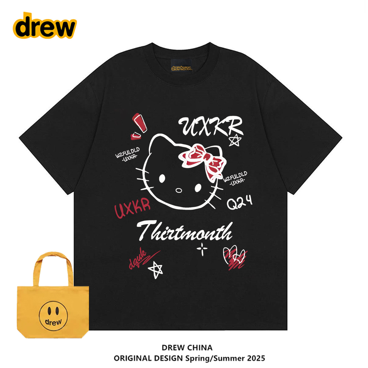 DREWHelloKitty素描猫咪短袖T恤