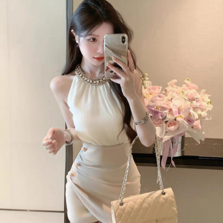 套装女夏镶钻无袖背心包臀半身裙