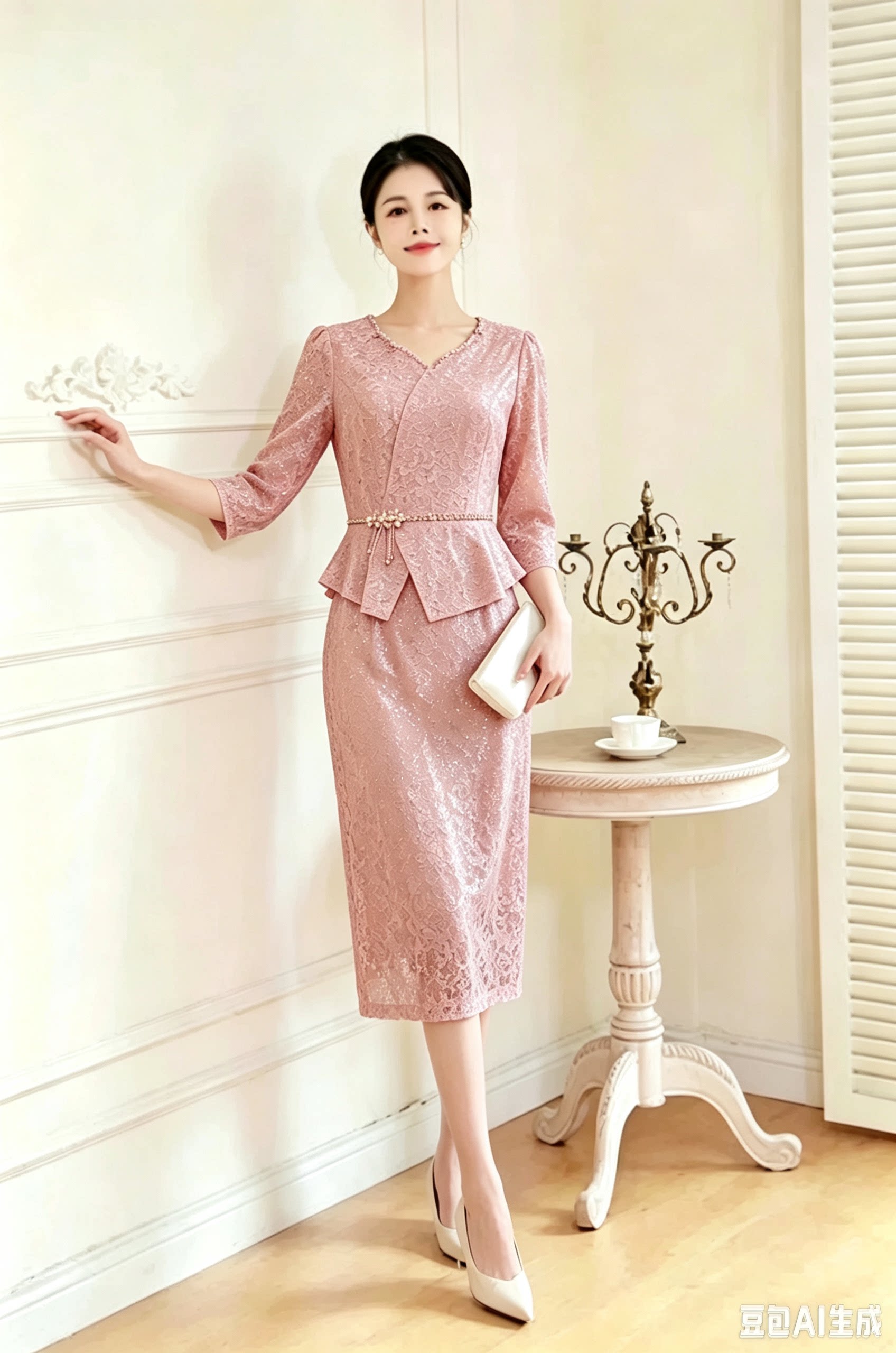秀丽华服2025秋季新款女装粉色喜婆婆婚宴装旗袍年轻妈妈婚礼礼服