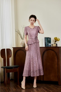 秀丽华服妈妈礼服夏婚宴连衣裙加肥加大妈妈装婚礼平时可穿遮肚子