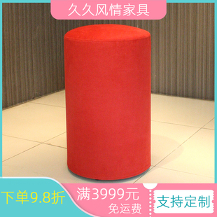 特价沙发凳来图定制 沙发圆凳 60公分高圆凳 红色高凳绒布多色选