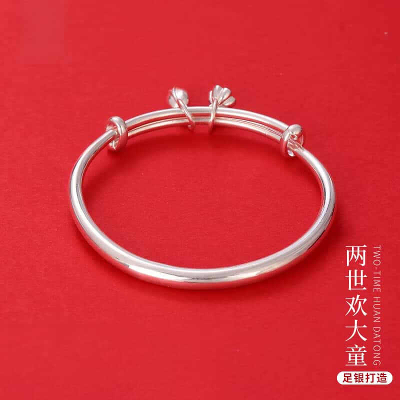 s999足银大童银镯子光面男女宝宝银手镯满月周岁礼婴儿小孩银手镯