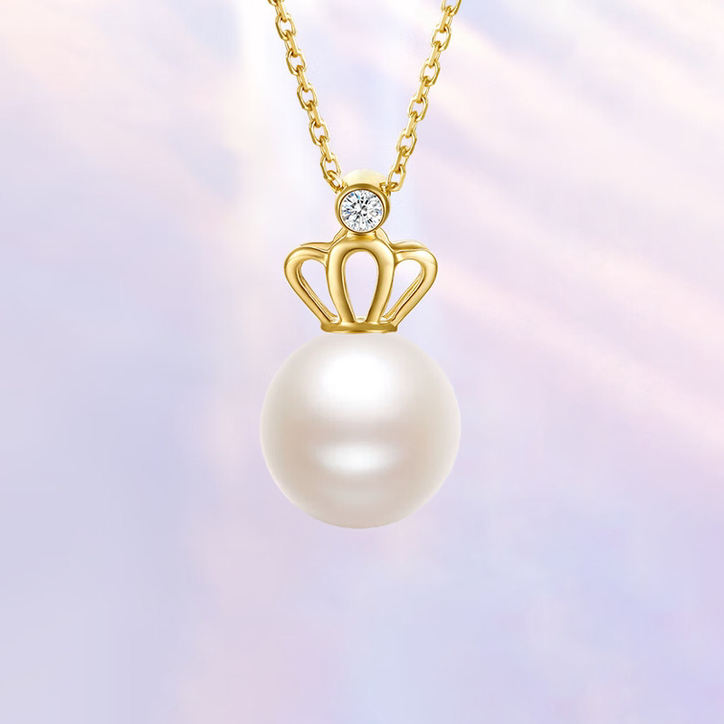 18K金吊坠女款皇冠白色珍珠钻石挂坠时尚百搭配饰女送女友