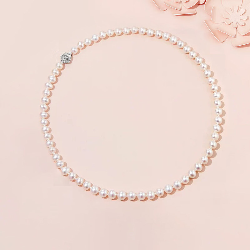 银925莹泽玫瑰淡水珍珠银时尚简约项链女款送礼送老婆女友