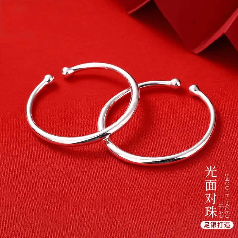 s999足银婴幼儿宝宝周岁男女银手镯素圈儿童节礼物满月小孩银镯子