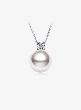 母亲节礼物18K金钻石akoya珍珠项链强光泽海水珍珠吊坠百搭送妈妈