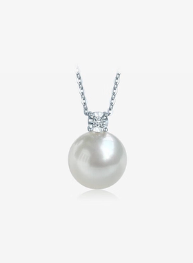 戴妃款澳洲白正圆强光珍珠项链女18K金钻石吊坠送女友节日礼物