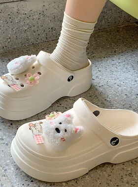 可爱卡通小狗洞洞鞋女2026夏季新款外穿厚底透气包头沙滩凉拖鞋