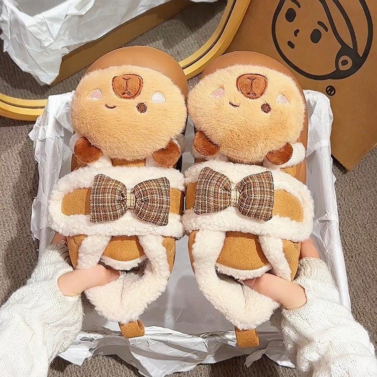 大头棉鞋子女2025新款爆款毛毛鞋女外穿冬季厚底一脚蹬休闲面包鞋