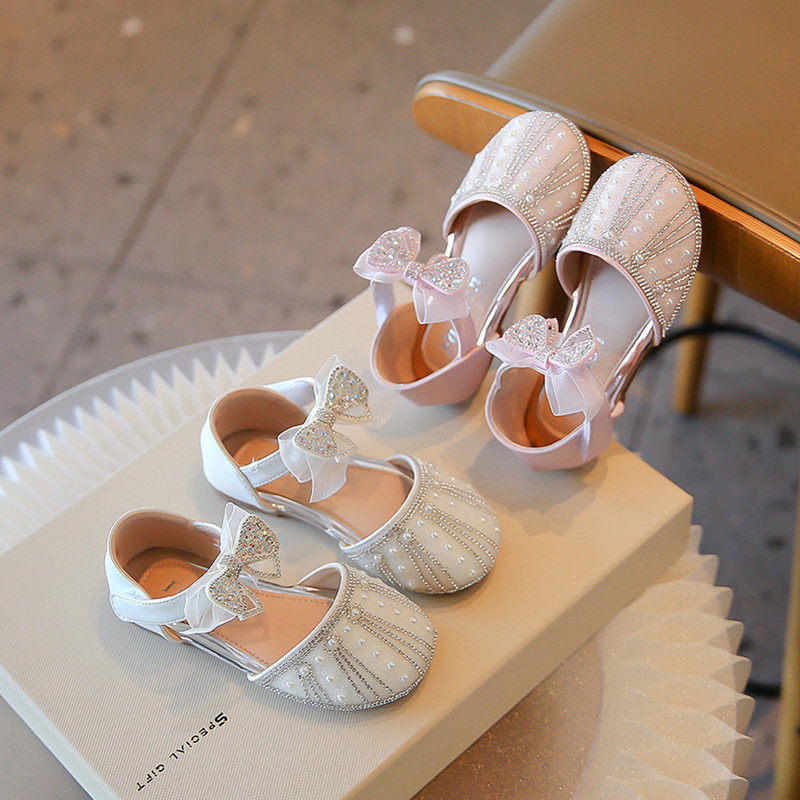 防滑蝴蝶结中小童时尚半凉鞋女童公主鞋2025夏季新款女童水钻软底