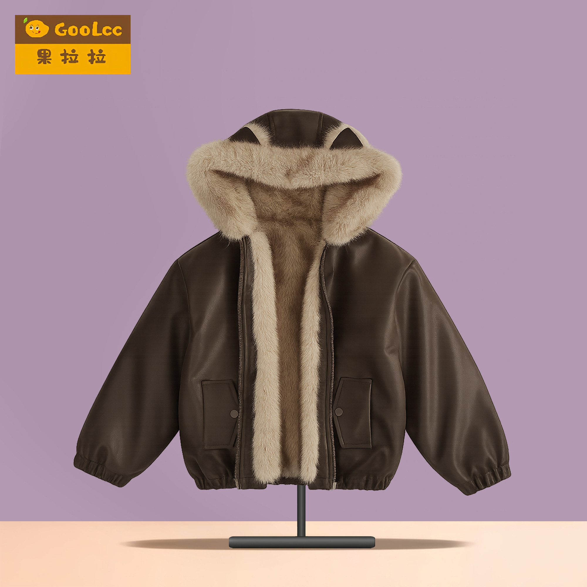 女童加绒皮衣外套冬季新款儿童夹克中大童棉衣童装双面穿皮草大衣