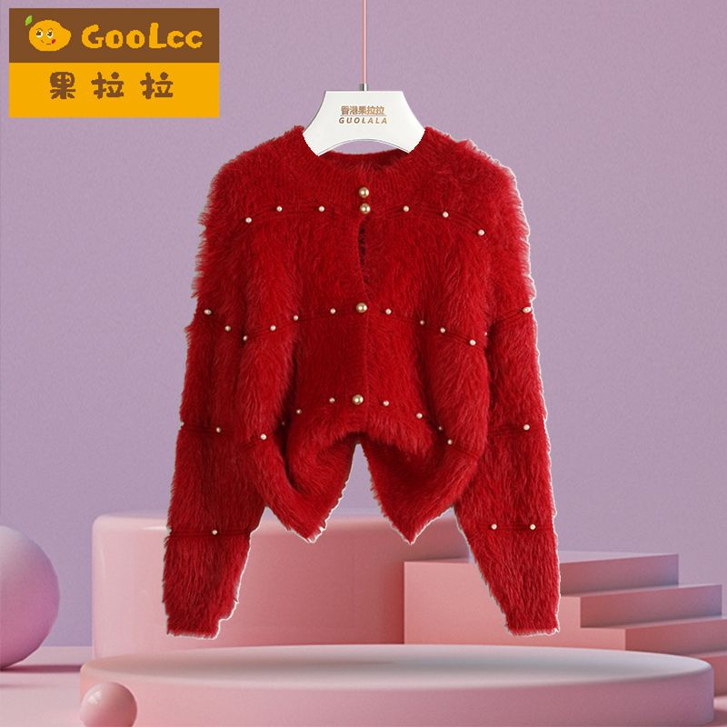 果拉拉女童高级感仿水貂毛衣外套
