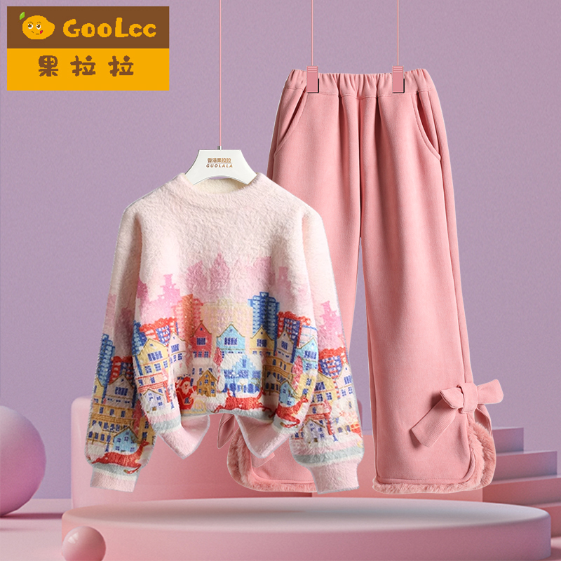 果拉拉秋冬衣裤套装加绒加厚儿童