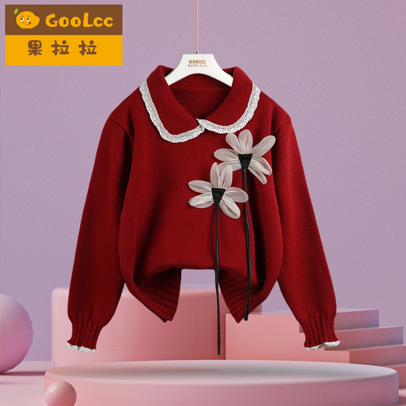 法式小香风10多岁女童娃娃领毛衣