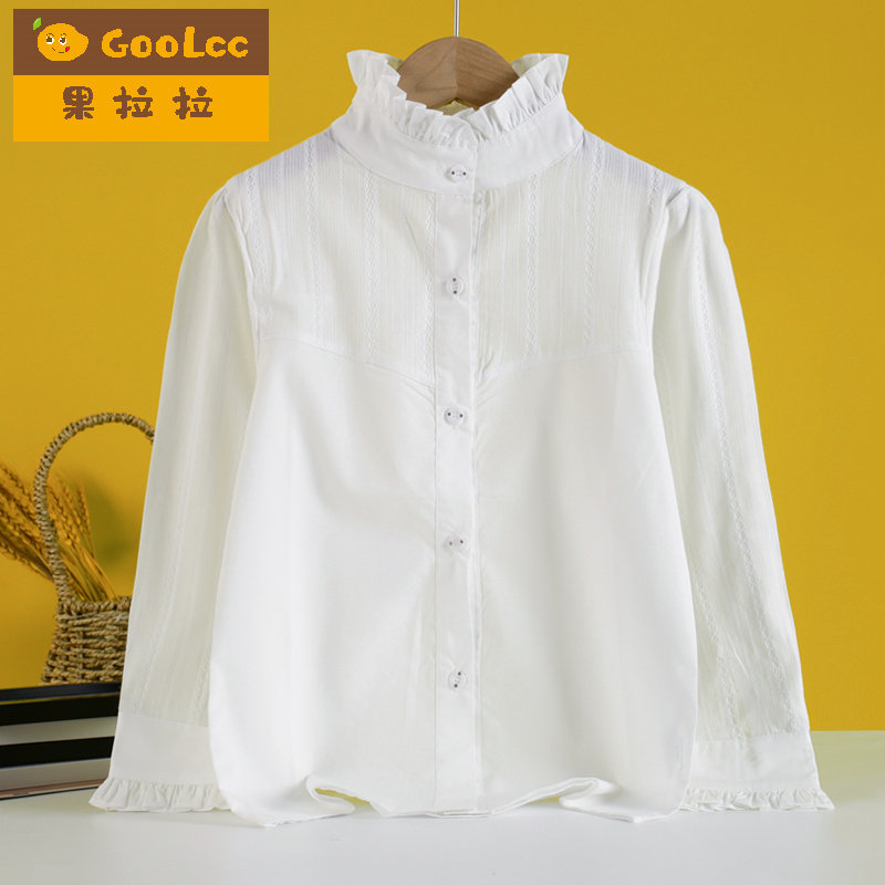 女童打底白衬衣2025春秋季新款大童女宝宝立领上衣白色小衬衫加绒