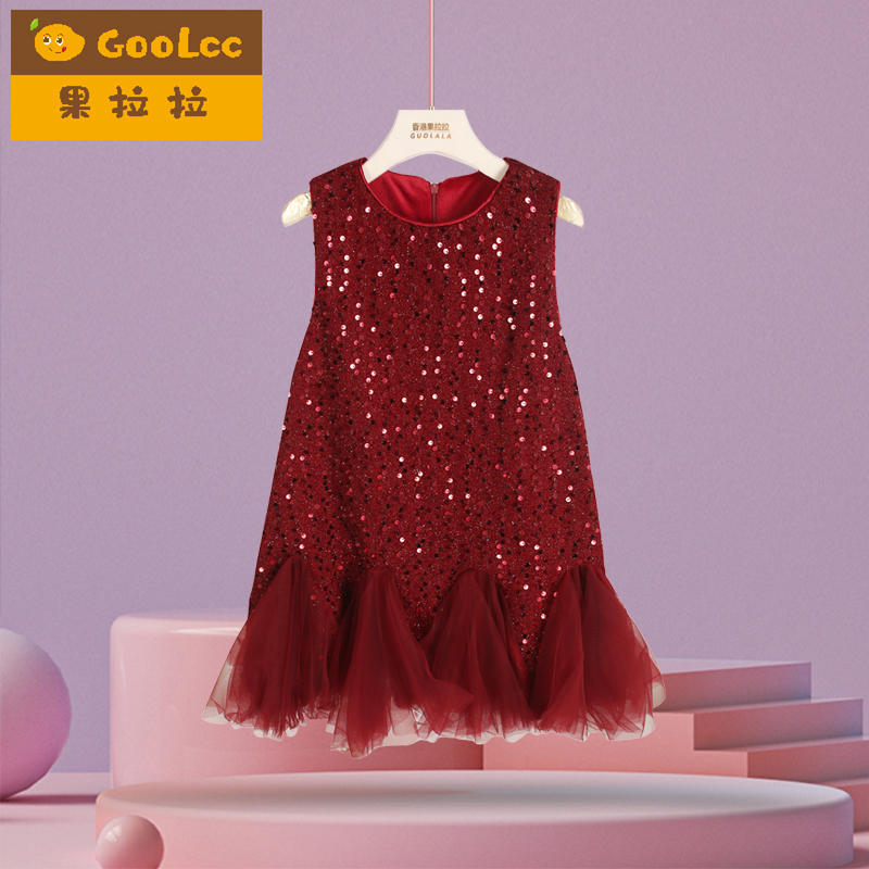 果拉拉女童小香连衣裙亮片鱼尾裙