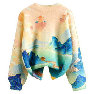 国风兄妹装女童毛衣加绒加厚2025秋冬新款中大童女孩水貂绒打底衫