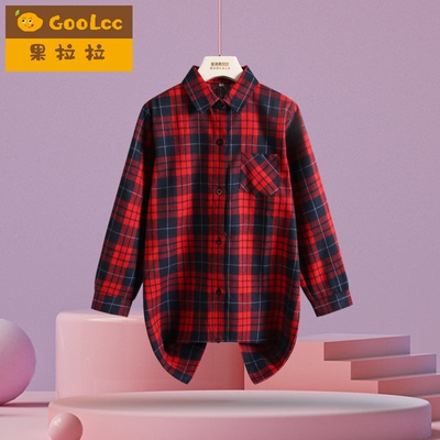 果拉拉女童春秋款格子衬衣外套