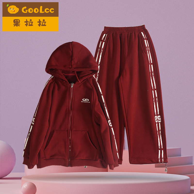 果拉拉女童加绒加厚保暖卫衣套装