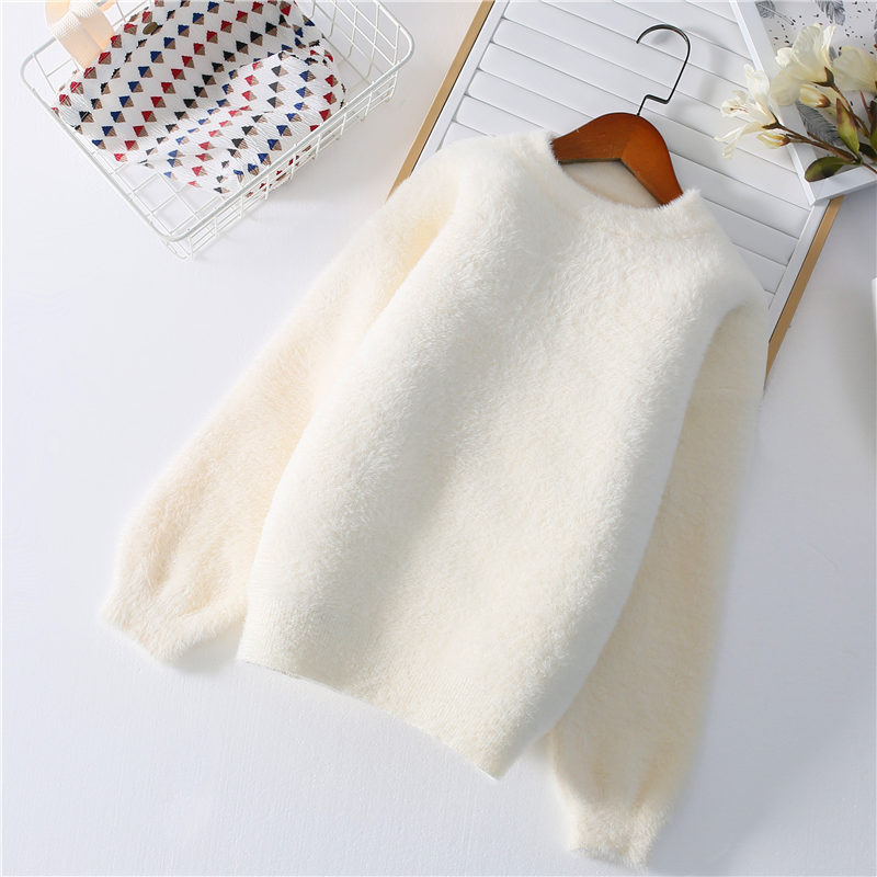 针织毛衣白色加绒加厚洋气秋冬