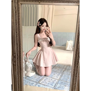 少女收腰蓬蓬裙可爱裙子 浅粉色甜美公主花边连衣裙 shebyshj越南