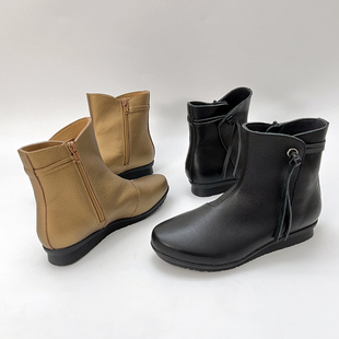 柔软舒适柜雅氏女靴真皮平底妈妈靴加绒宽楦软皮软底头层牛皮短靴