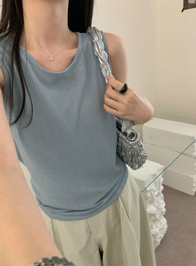亚麻感无袖背心T恤女26ss春夏圆领百搭宽松休闲叠穿打底上衣