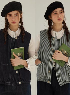 双面双穿软牛仔马甲背心女春夏叠穿百搭学院风宽松休闲日系上衣