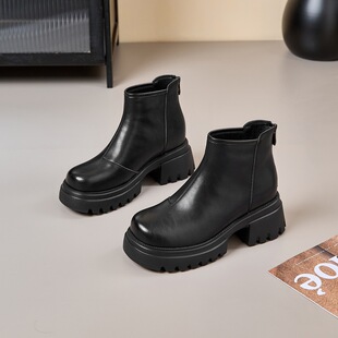 8cm增高厚底靴子短靴女2026春新款英伦风黑色马丁靴女款气质爆款