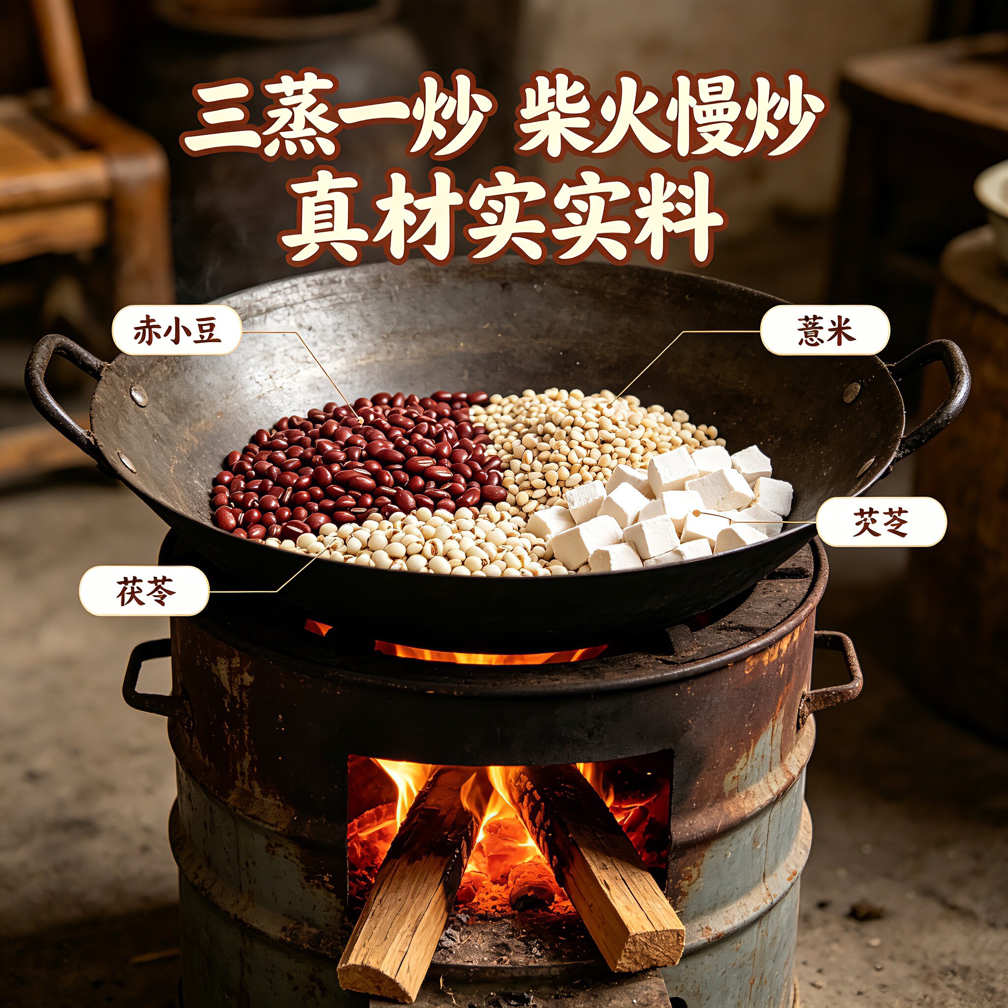 芡实赤小豆薏仁茯苓茶三蒸三晒一炒赤小豆薏米茶三伏日常茶罐装