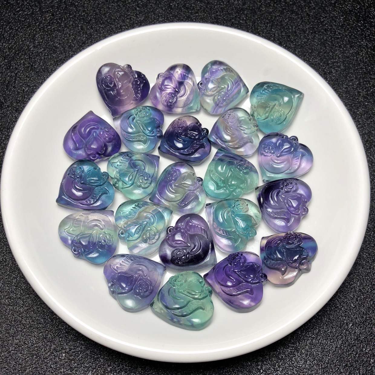 天然荧石吊坠爱心裸石小滴溜紫绿色水晶心狐DIY手链项链挂件配饰