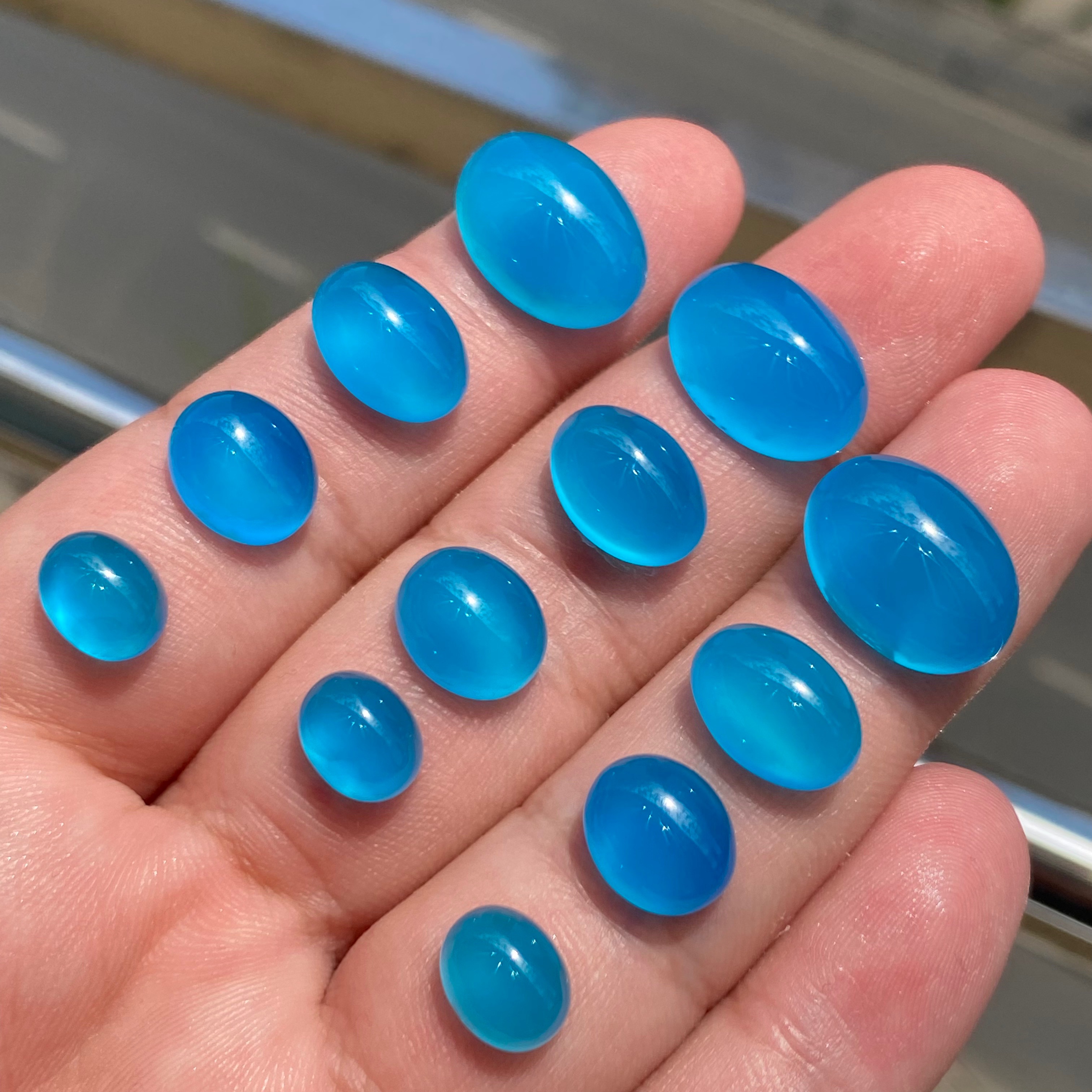 天空蓝!天然蓝玉髓戒面裸石DIY编绳绕线镶嵌戒指吊坠手链耳钉